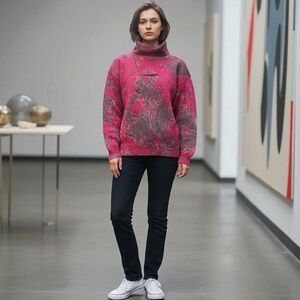 Vintage Rhyner Design Cotton Turtleneck Zip Pullover Sweater Size L/XL Whimsical